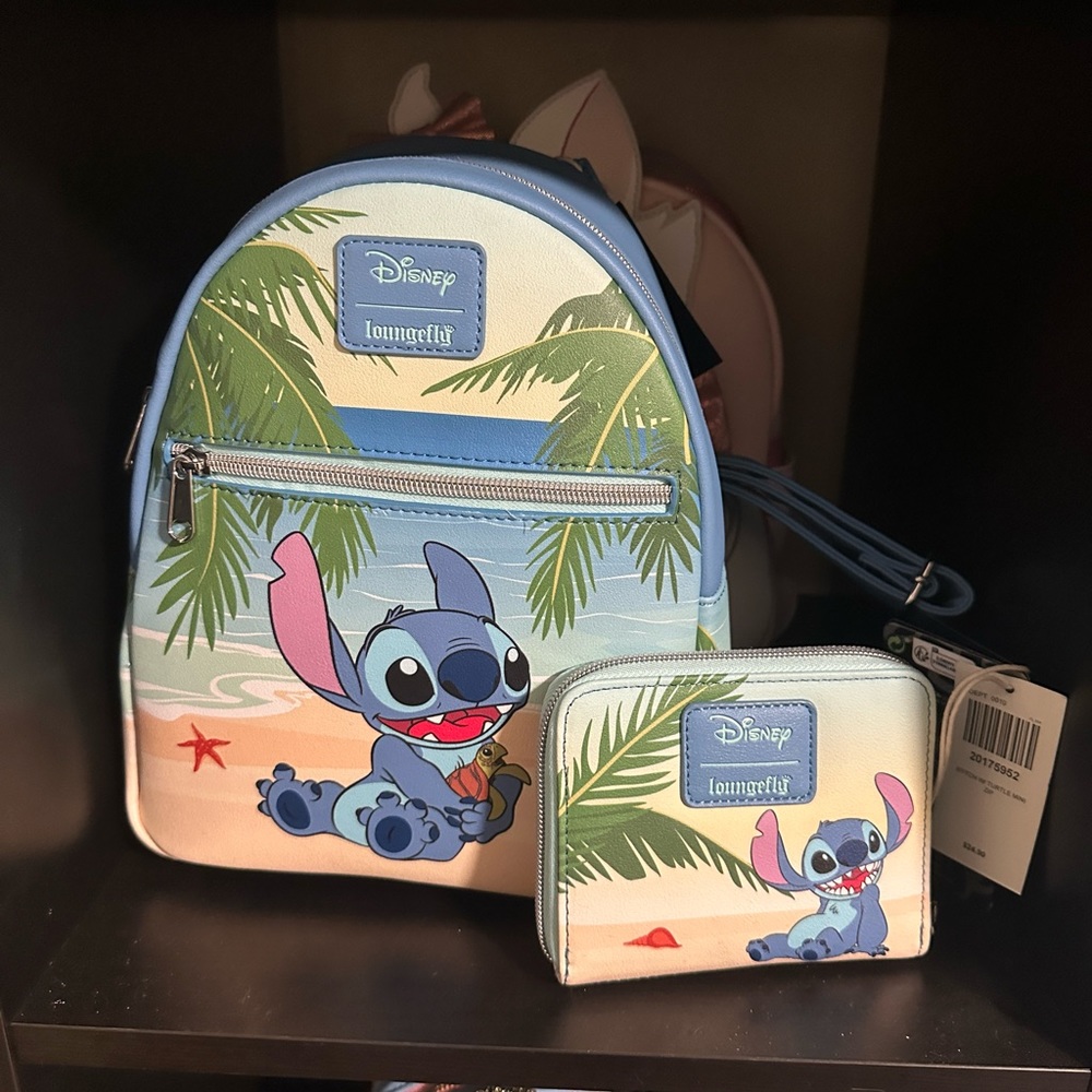 Stitch and turtle loungefly bag and wallet